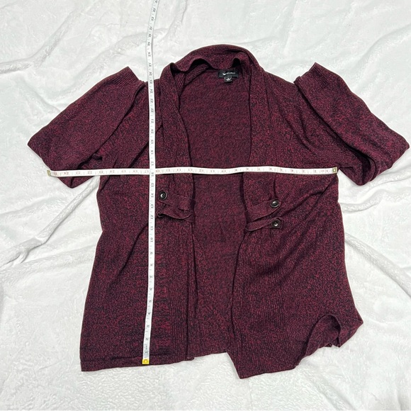 AB Studio open front cardigan in burgundy & black. Size Large. - Picture 3 of 7